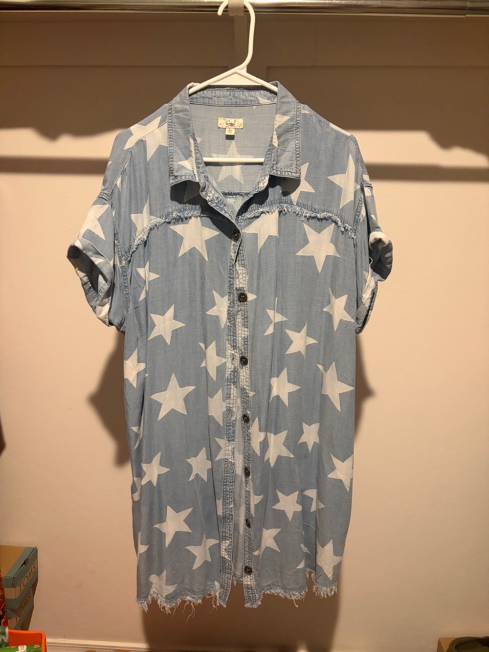 easel Light Blue and White Star Print Chambray Denim Tunic